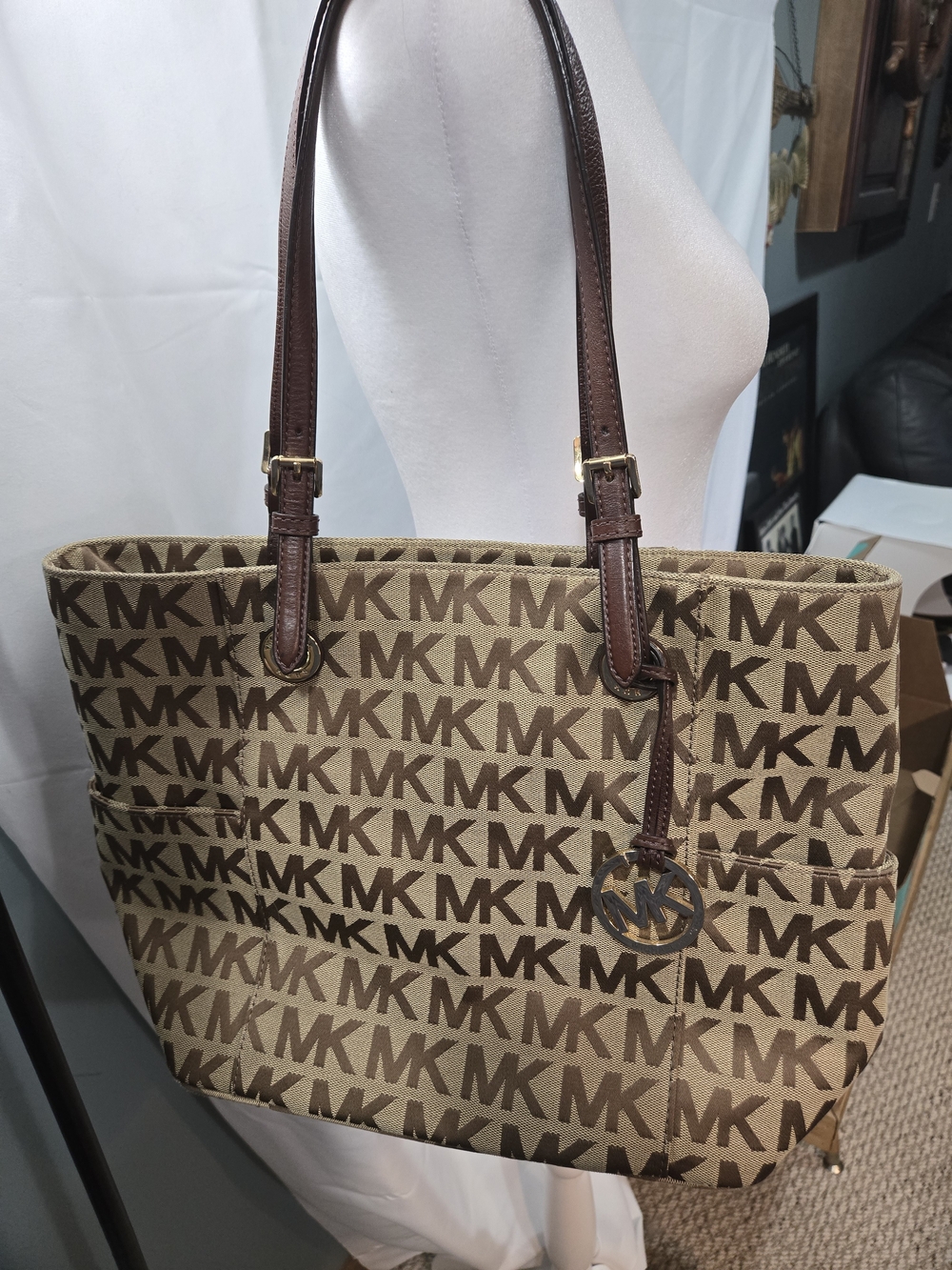 Michael Kors Tan Brown Signature MK Tote, Vintage, Great Condition.